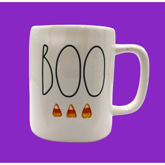 Rae Dunn. Candy Corn Gnome "Boo".  2 piece large mug. EUC.  Halloween Theme. - Picture 3 of 8